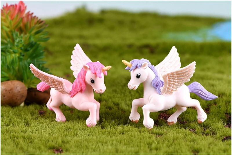 Миниатюрный 2 шт Lover Pony Pegasus Единорог поделка из пластмассы Декор для дома аксессуары волшебный сад-Террариум фигурки