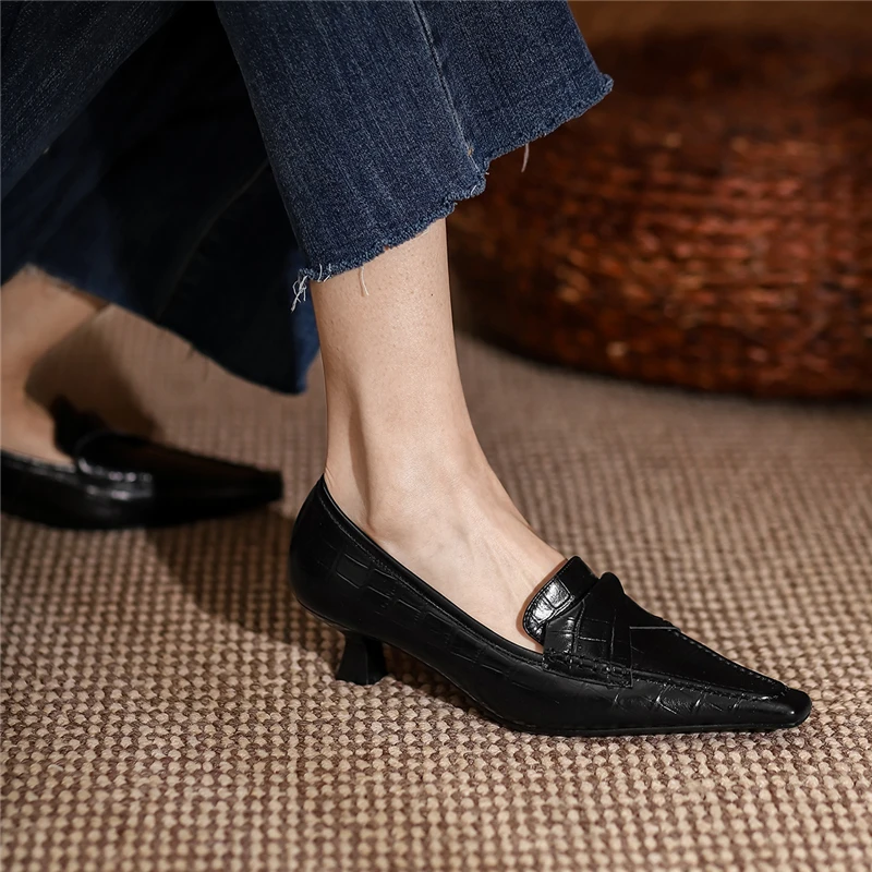 

VERCONAS Spring Women Pumps Retro Fashion Concise High Heels High Quality Genuine Leather Shoes Woman Classic Office Lady Newest