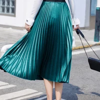autumn new women solid elastic high waist pleated skirts high quality lining chic casual long skirt