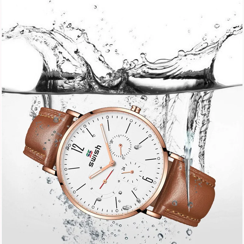 Мужские наручные часы SWISH мужские с хронографом роскошные кожаные