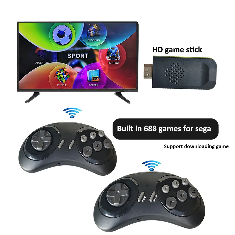 HD Game Stick 16 Bit Video Consoles Built in 688 Retro Games For Sega Genesis Mini 4K Wireless TV Console | Электроника