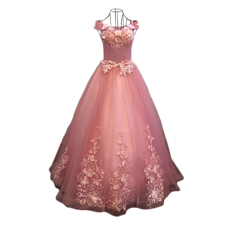 

BGW 22411ht Sexy V Neck A Line Pink Evening Dresses Sleeveless Lace Up Back Appliqued Formal Party Women Dresses 2020