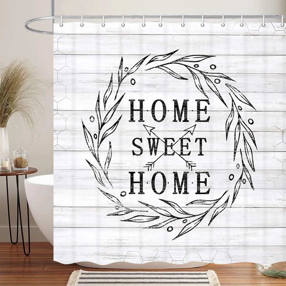 

Занавеска для душа в сельском стиле, домашняя винтажная деревянная занавеска для душа с надписью «Sweet Home», белый черный серый деревенский ст...