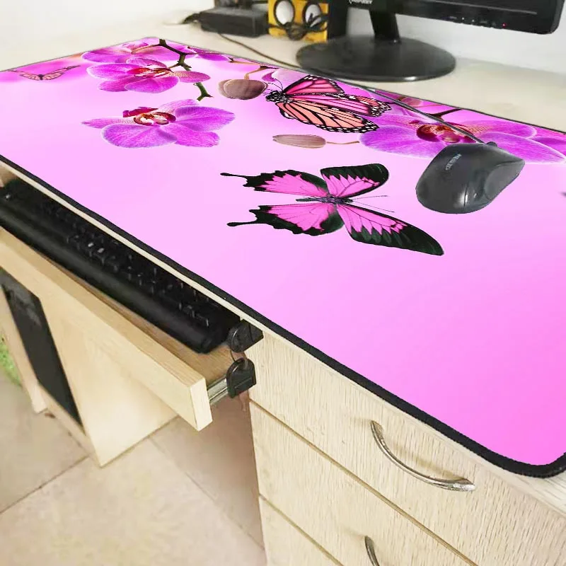 XGZ большой коврик для мыши с розовой бабочкой блокирующим краем игровой