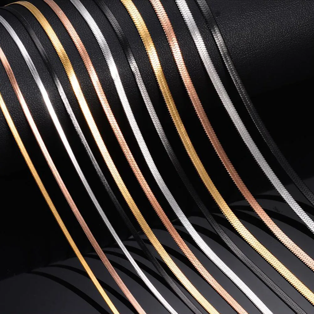 

Width 2/2.5/3mm Stainless Steel Punk Flat Blade Snake Link Chain Choker Necklace Simple Collar Necklaces For Men Women Jewelry