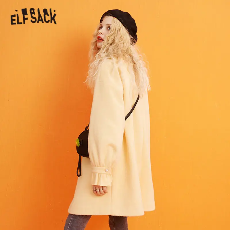 Женское шерстяное пальто ELFSACK оранжевое однотонное однобортное Прямое с рукавом - Фото №1