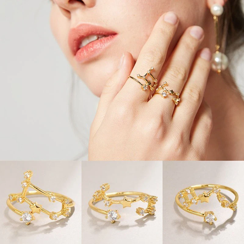 Кольца на палец для женщин 12 созвездия зодиака регулируемые кольца золотого и