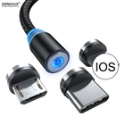 Магнитный USB-кабель для быстрой зарядки Micro Type-C IOS, шнур для iPhone, Samsung, Huawei, Android мобильный телефон