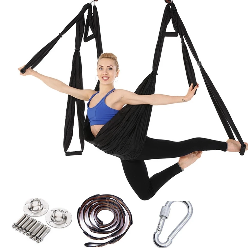Black set Антигравитационный гамак для йоги 2,5*1,5 м, летающее поворотное устройство для воздушной тяги, комплект гамака для йоги, подвесной ремень для домашнего спортзала, ТРАПЕЦИЕВИДНОЕ поворотное устройство - Цвет: Black set