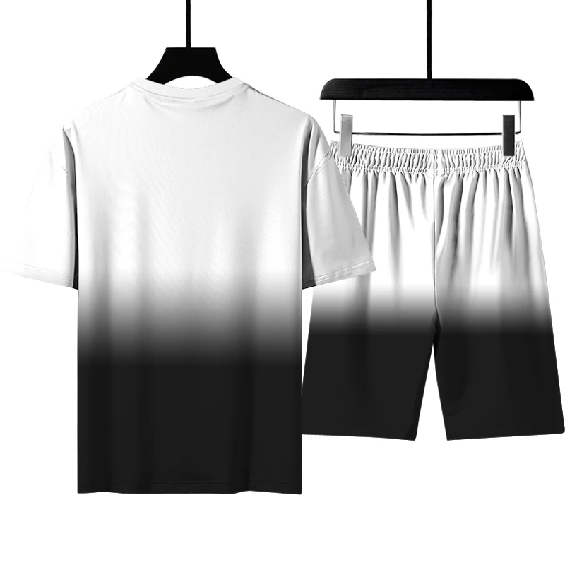 

Summer new men's fashion jogging gradient T-shirt set 3D digital printing Unisex Shorts Set casual sportswear