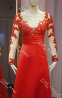 free shipping new fashion beaded appliques formal party gown vestido de festa robe de soiree 2014 sexy long sleeve evening dress