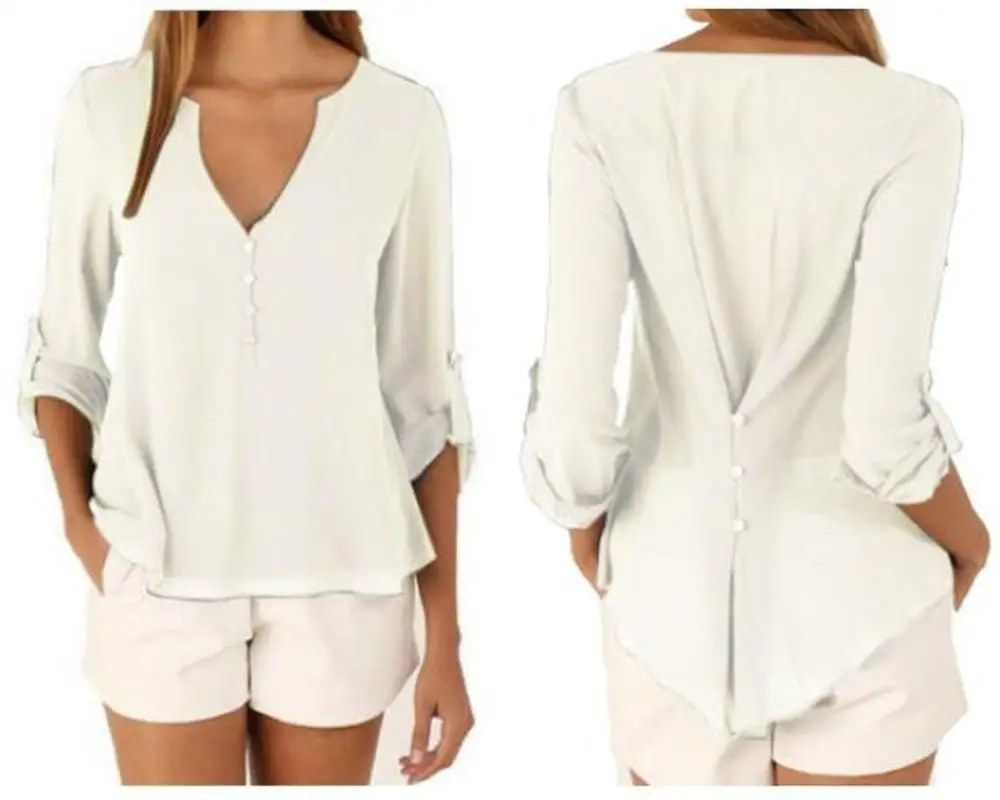 

ZOGAA Summer Sexy Lady Blouses Casual Fashion Deep V Neck Blouses Female Solid Color Loose Long Sleeve Tops Plus Size S-5XL