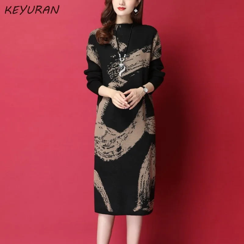 Осенне-зимнее теплое женское платье новая мода большой размер свободное средней