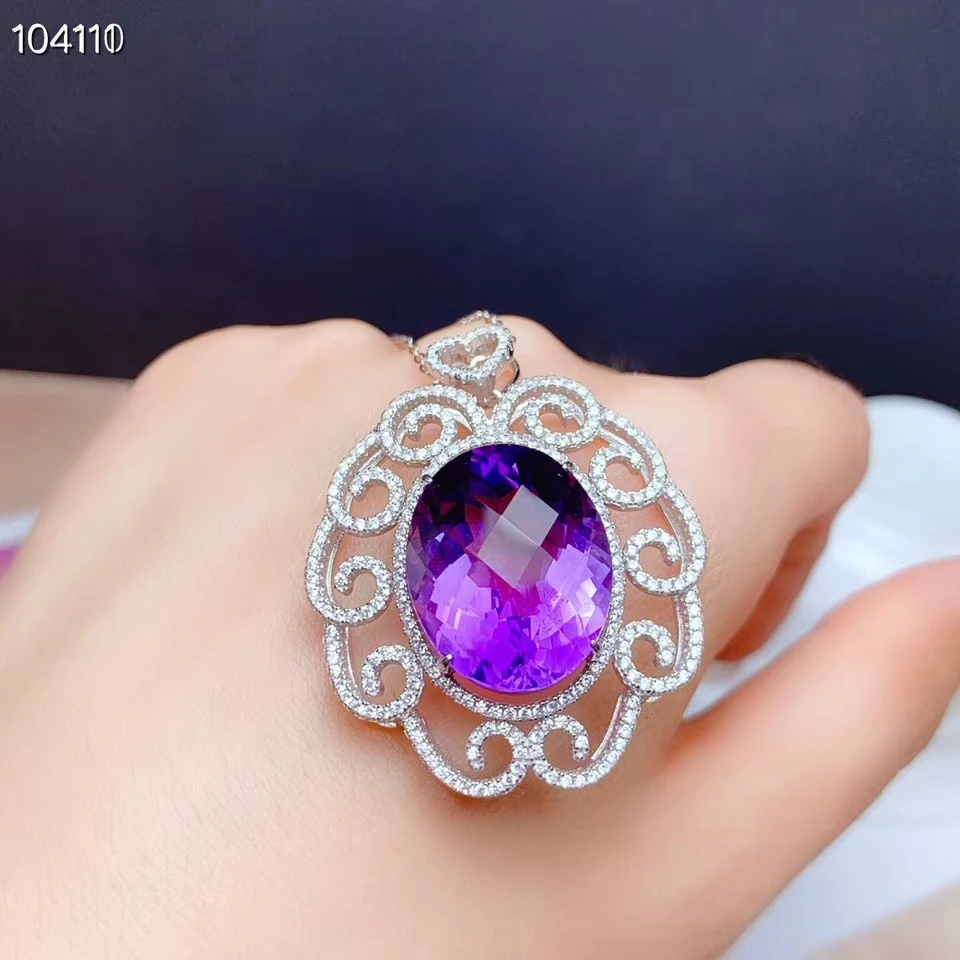 Женский кулон с аметистом ожерелье из серебра 925 пробы натуральным камнем размер