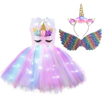 christmas unicorn tutu dress with led light wings sequins girls ball princess birthday party gift halloween cosplay costume