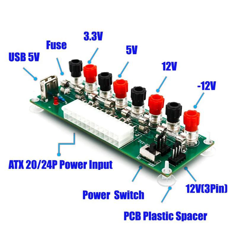 Electric Circuit 24Pins Atx Benchtop Computer Power Supply 24 Pin Breakout Board Module Dc Plug Connector With Usb 5V Port | Электроника