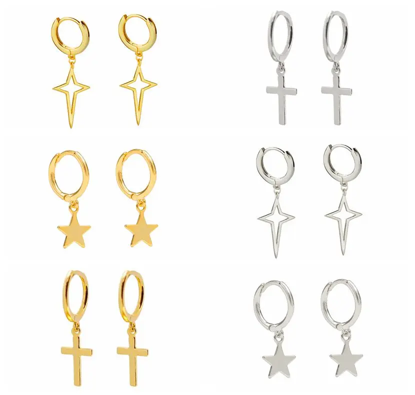 

925 Silver Ear Buckle Earring For Women Girls Star Zircon Earrings Silver Gold Color Huggie Hoop Earring Oorbellen Gifts A30