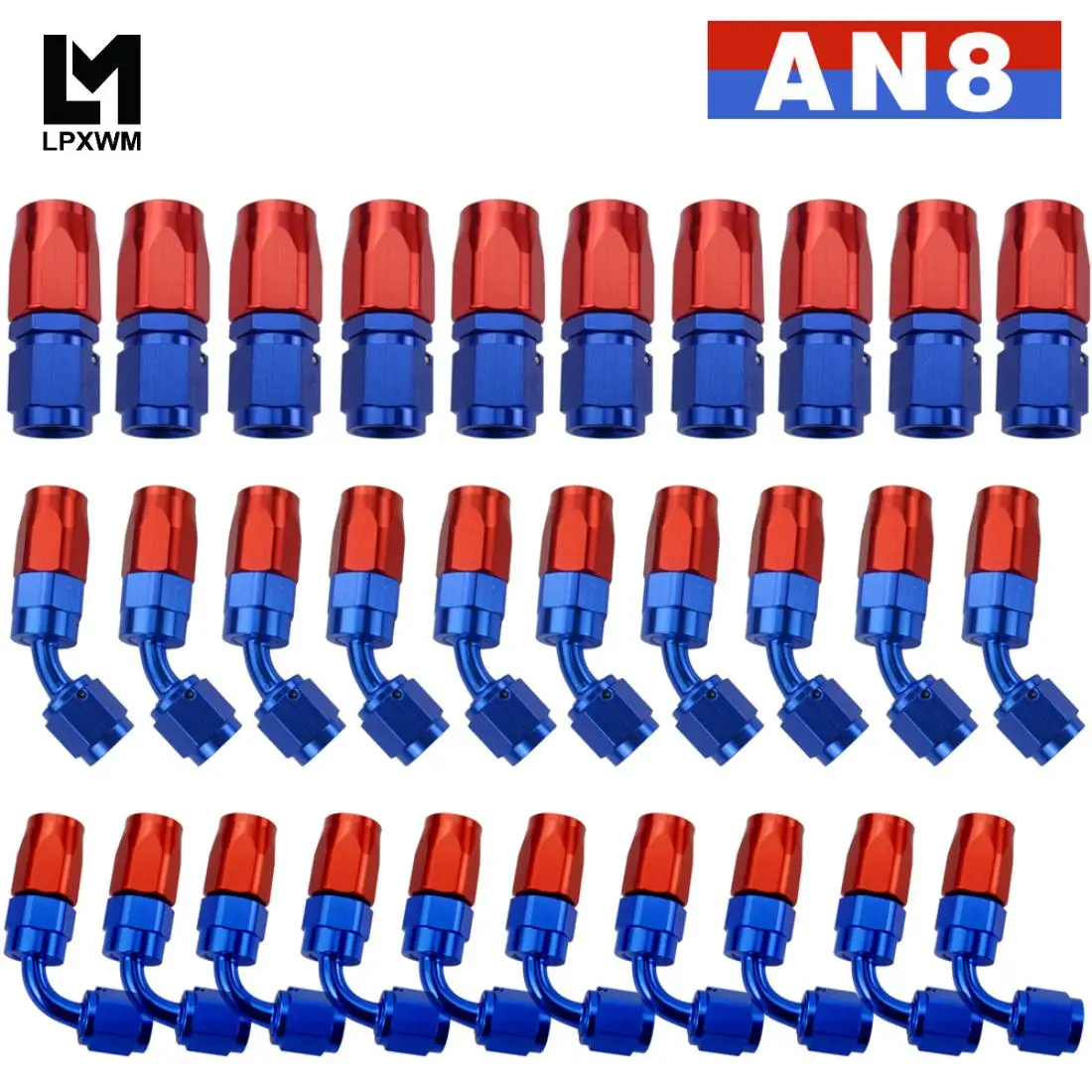 

10 Pieces AN8 Oil Fuel Swivel Hose Anoized Aluminum Straight Elbow 45 180 Degree Hose End Oil Fuel Reusable Fitting