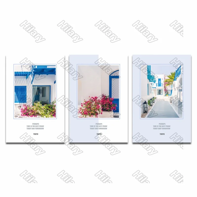 

Posters House Building Flowers Canvas Painting Posters and Prints Wall Art Pictures for Living Room and Bedroom Frameless 3Pcs
