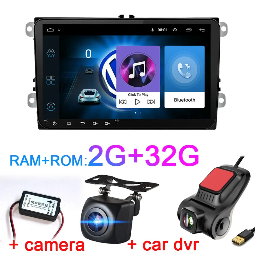 " Android 8,1 автомобильный радиоприемник gps навигатор для Volkswagen Skoda Octavia golf 5 6 touran passat B6 polo tiguan yeti rapid multimedia - Цвет: 2G camera DVR