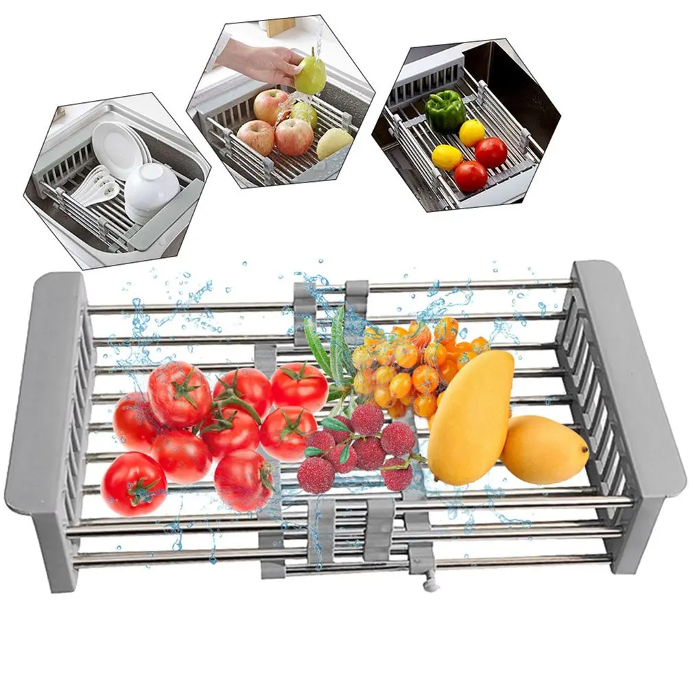 Sink Dish Drainers Drain Basket Kitchen Organizer Stainless Steel Drying Rack Telescopic Storage | Дом и сад