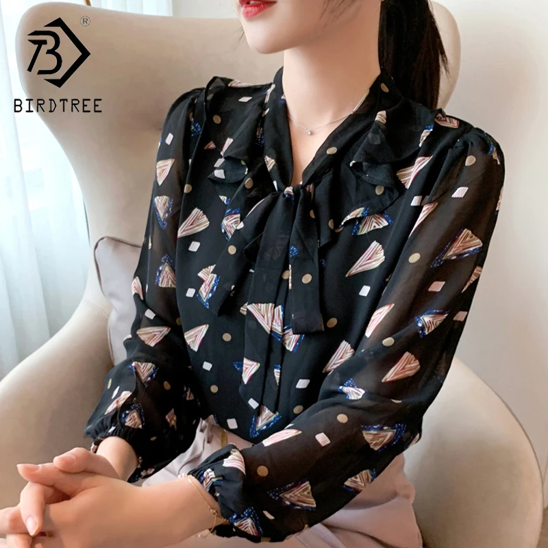 Элегантная шифоновая черная рубашка с галстуком-бабочкой и цветочным принтом