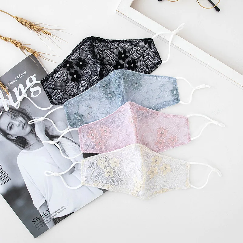 

Women Flower Lace Mouth Mask Black Pink White Face Mask Anti Dust Cotton Protective Reusable Breathable Face Cover Summer Masks
