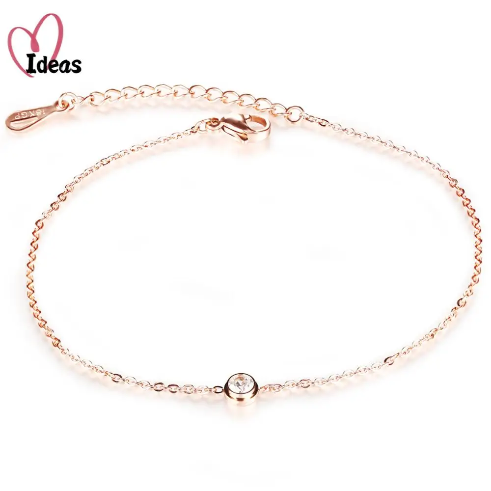 

Simple Design With Cubic Zirconia Charms Metal Stainless Steel Anklet Female Gift For Birthday Women Ankle Jewelry Bracelets
