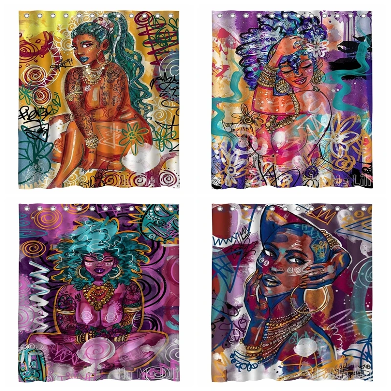 

Красочная занавеска для душа для Африканской американской девушки от Ho Me Lili, натуральные вьющиеся волосы, черные женские африканские Современные художественные украшения для ванной комнаты