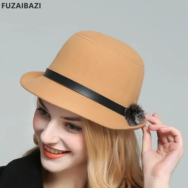 Новая женская шапка FUZAIBAZI модная осенне зимняя с украшением в виде Помпона Панама