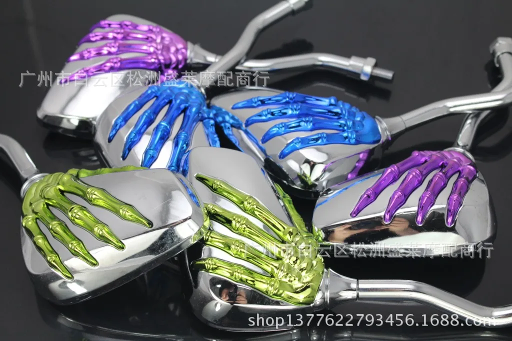 Универсальный Золотой Красный Модный мотоцикл зеркало заднего вида череп рука