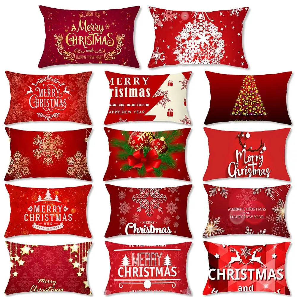 

Red Christmas Theme Rectangle Plush Decorative Pillow Case Sofa Cushion Cover 30*50 Cm Festival Home Room Accessories