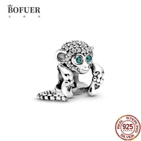 bofuer 925 silver charms sparkling monkey beads fit original pandora bracelets diy for women jewelry making gift 032b