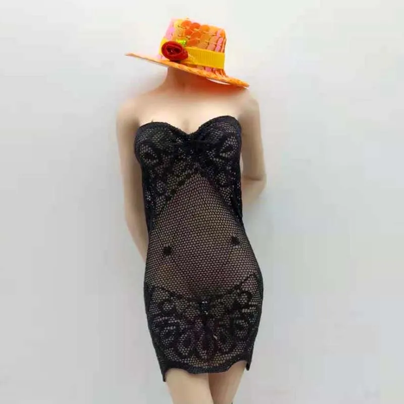 

1/6 Scale Sexy Black Lace Dress See-through Skirt Clothes for 12in Phicen Tbleague JIAOUL Doll Action Figure Toys
