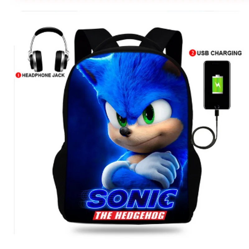 17 дюймов школьный рюкзак Sonic the hedgehog Сумка с 3d принтом Usb зарядка рюкзаки для
