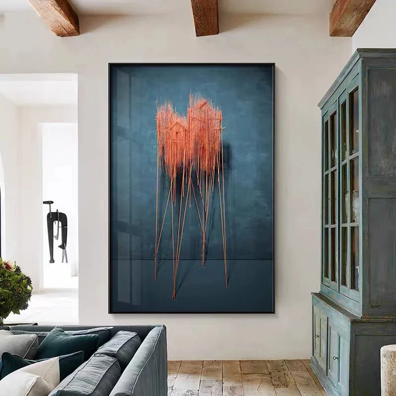 

Modern Abstract Blue Orange Large Decorative Luxury Canvas Painting Poster Print for Living Room Home Decoration Art Photos