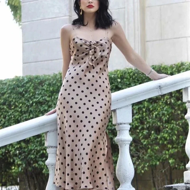 Женское длинное платье с принтом в горошек Za шикарное весеннее ТРАПЕЦИЕВИДНОЕ