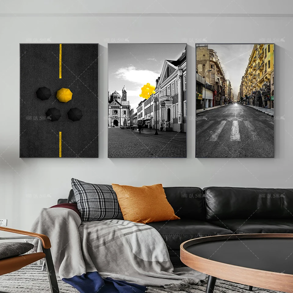 Плакаты в скандинавском стиле с черно белыми зонтиками модульные картины