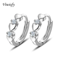 viwisfy real 925 sterling silver earrings for women cute heart crystal hoops vw21157