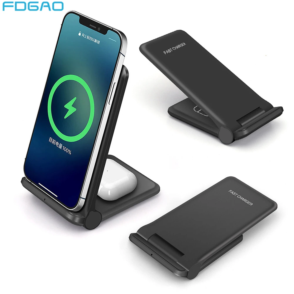 

30W 2 in 1 Qi Wireless Charger Dock For IPhone 13 12 11 XS XR X 8 Airpods 3 Pro Dual Fast Charging Stand Pad for Samsung S21 S20