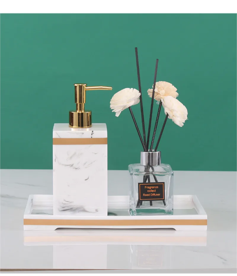 

Nordic Imitation Marble Resin Bathroom Tray Shower Gel Bathroom Accessories Set Soap Dispenser Hand Sanitizer Press Bottle