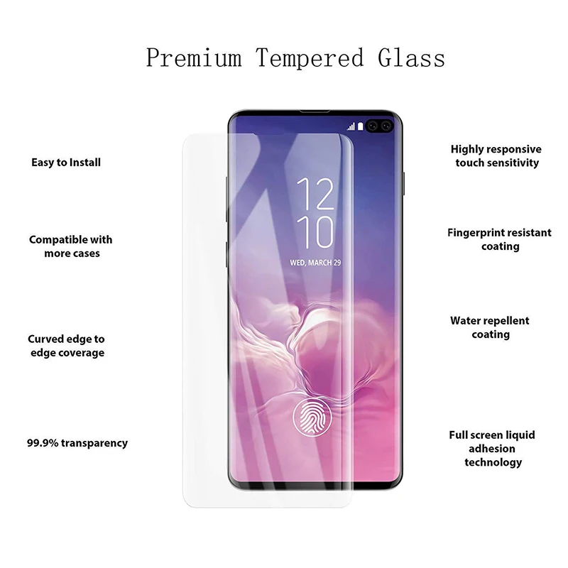 Защита для экрана Samsung S10 S10e Plus закаленное стекло с полным клеем Galaxy S 10 E защитная