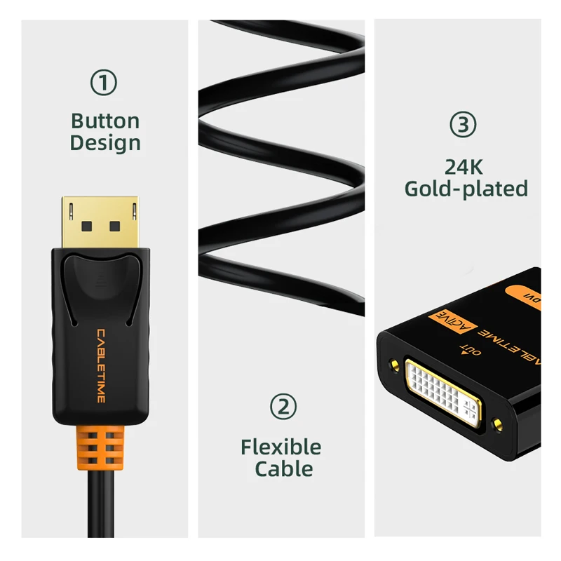 Переходник CABLETIME Displayport DVI штырь гнездо активный DP переходник к удлинителю 1080P 3D