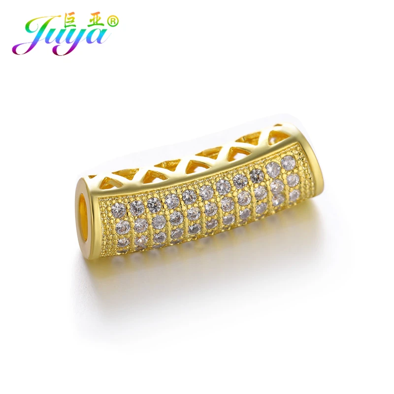 Gold Juya DIY золотые/серебряные/розовые золотые разделительные бусины, поставки, микро проложенные циркониевые изогнутые трубчатые бусины для изготовления ювелирных изделий из натурального камня и жемчуга - Цвет: Gold