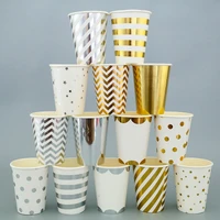 10pcs golden cup polka dot striped paper cup party supplies paper tableware birthday party dinner bachelorette party cups