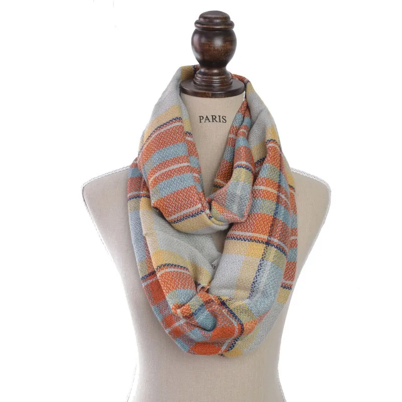 Зимний шикарный вязаный клетчатый шарф в клетку Женская шаль Бандана с петлей