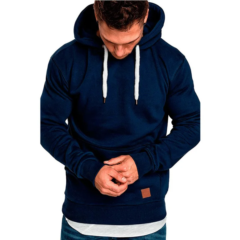 

Casual Solid Color Hooded Mens Drawstring Pullover Daily Regular Long Sleeve Pockets Spring Winter Males
