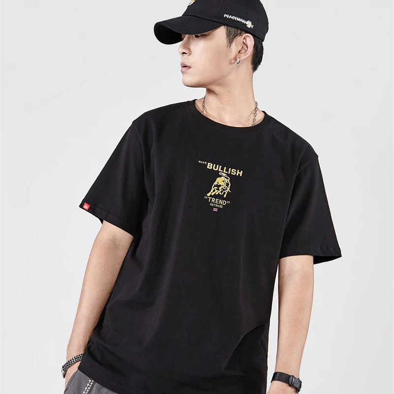 

Taurus Embroidered T-Shirt Men popular logo Short Sleeved Pure Cotton Loose Fat Large Size Fashion Summer Top