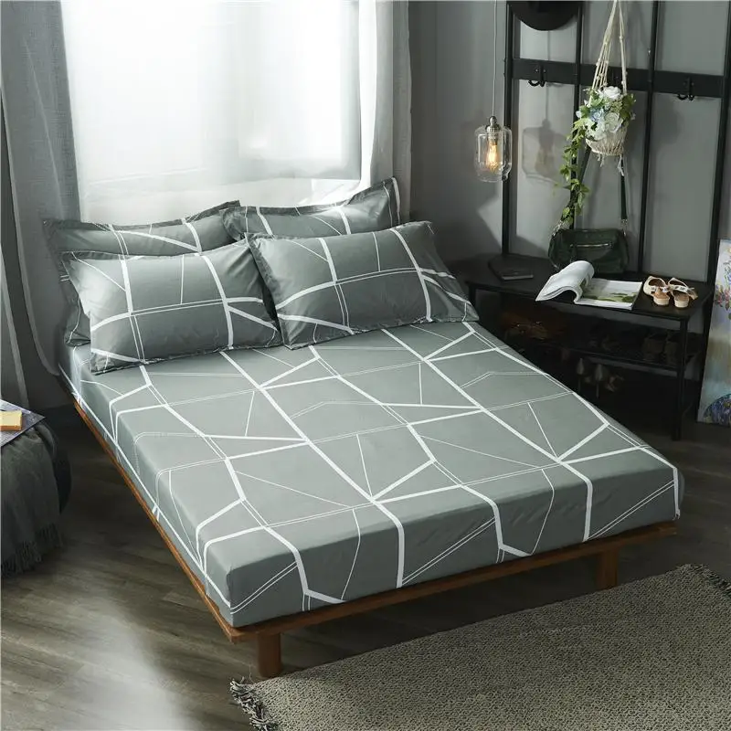 

69 1pcs 100% polyester printing bed mattress set with four corners and elastic band sheets hot sale