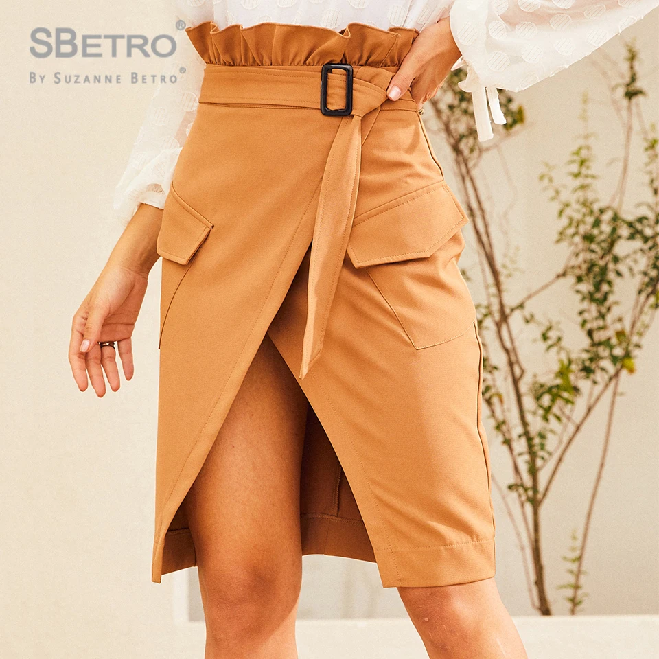 SBetro лоскут карман пресс папье платье с запахом юбка женская однотонная стильная